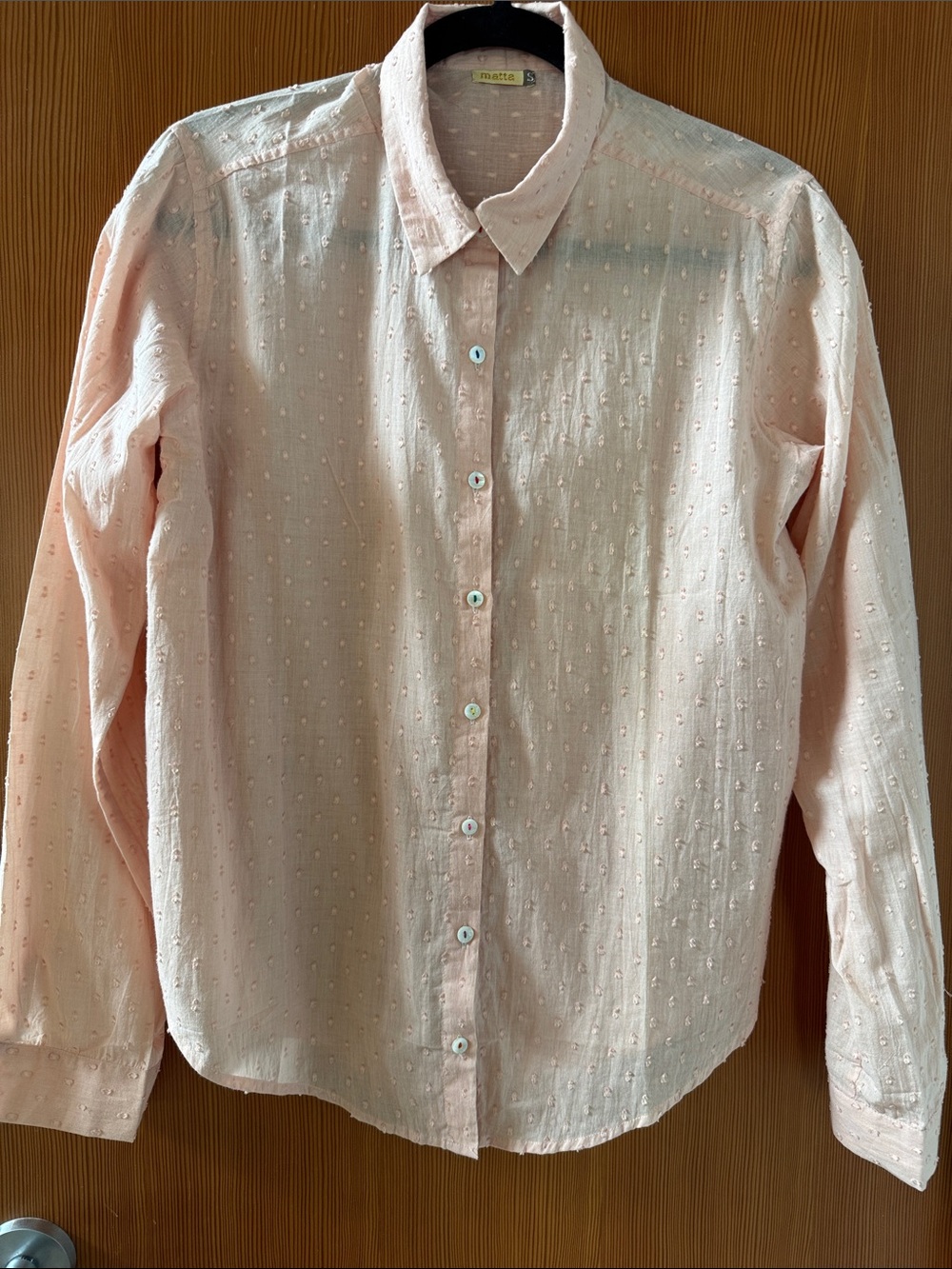 Matta Pale Pink Long-Sleeve Light Cotton Button-Down Shirt